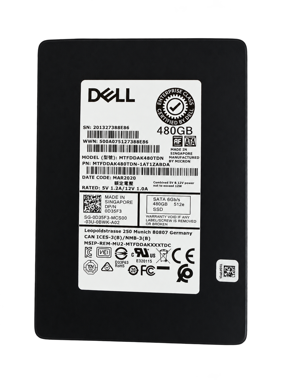 Dell EMC 480GB SATA 6Gb/s SSD (MTFDDAK480TDT)