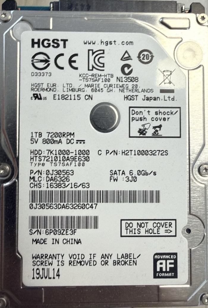 HGST Travelstar 7K1000 1 TB 7200 RPM 2.5” SATA III (6 Gb/s) vidinis kietasis diskas nešiojamam ir stacionariam kompiuteriui